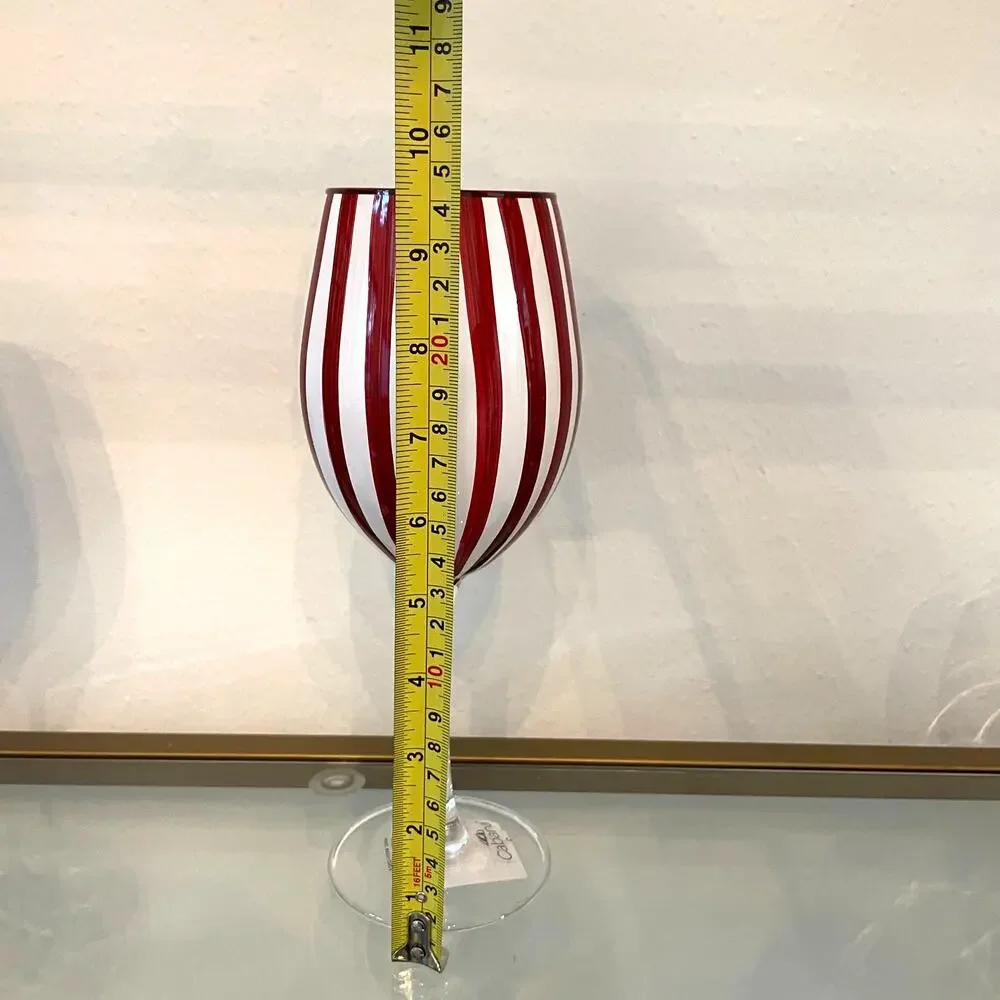 Cabana Red Striped Wine Goblet Glass Set of 2 Holiday NEW
